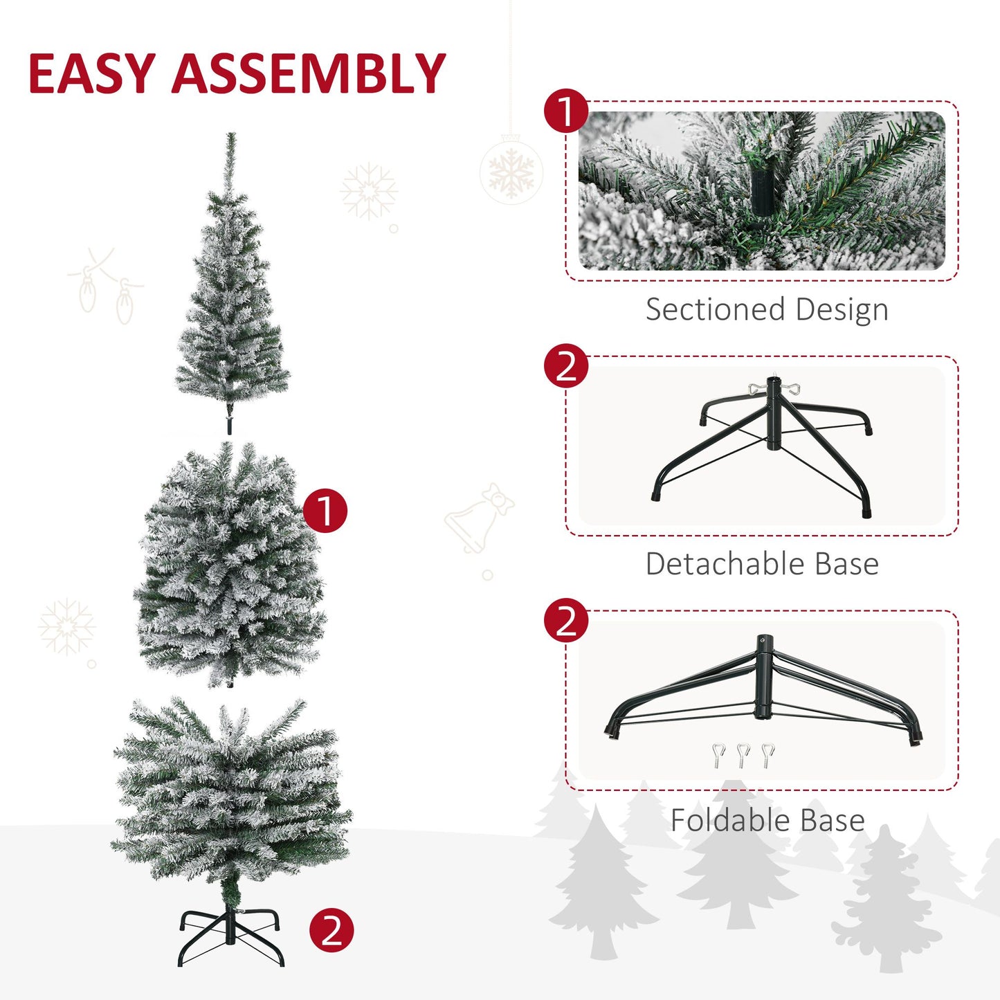 6' Slim Snow-Flocked Artificial Christmas Tree – Realistic Look with 492 Branch Tips for Holiday Decor 2024