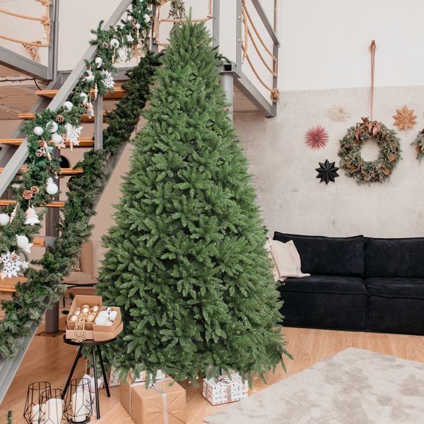 12ft PVC Christmas Tree with 7794 Tips - Automatic Structure, Durable Green Holiday Decor for 2024