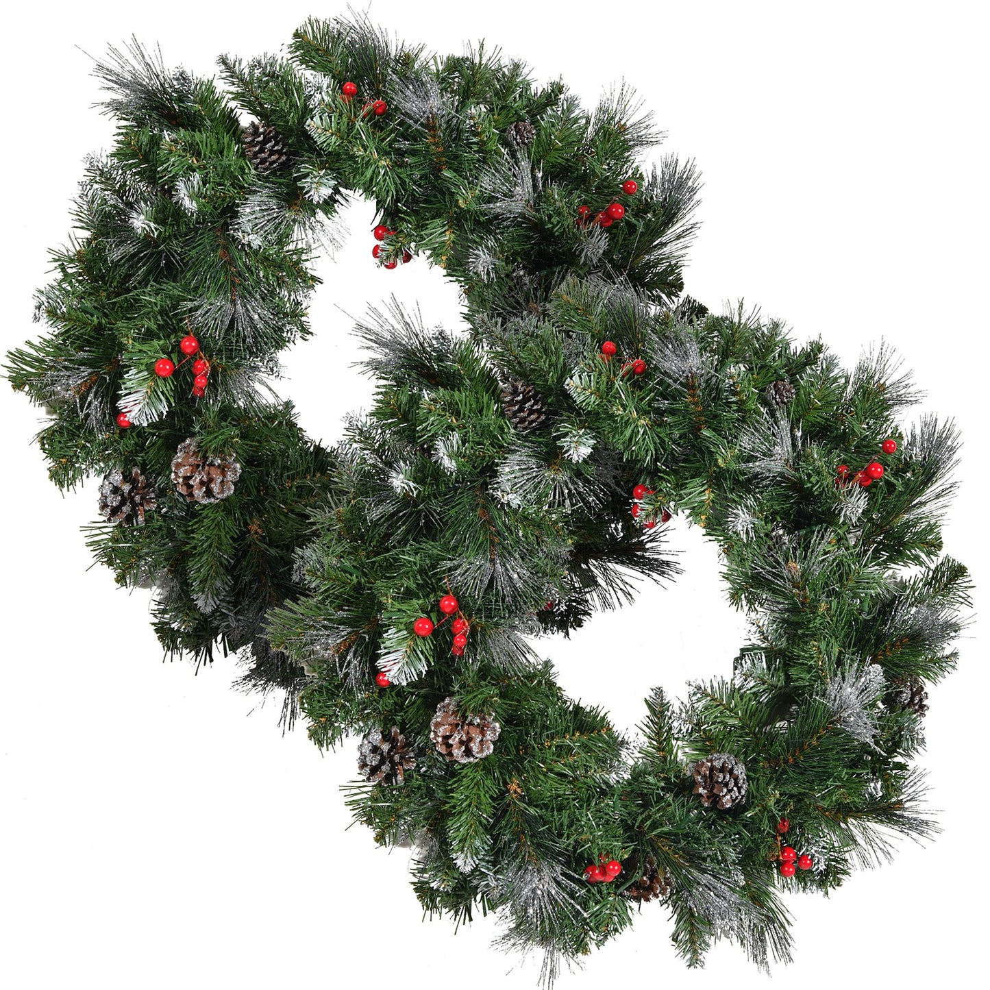 24-inch Glitter Bristle Christmas Wreath – LED Lit with Red Berries & Pine Cones, Battery Operated for Outdoor Use, Holiday Decor 2024