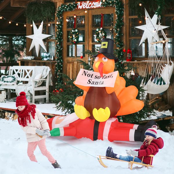 Funny 4.9 FT Inflatable Turkey on Santa Claus – LED Lit Outdoor Decoration for Lawn & Garden, Christmas 2024