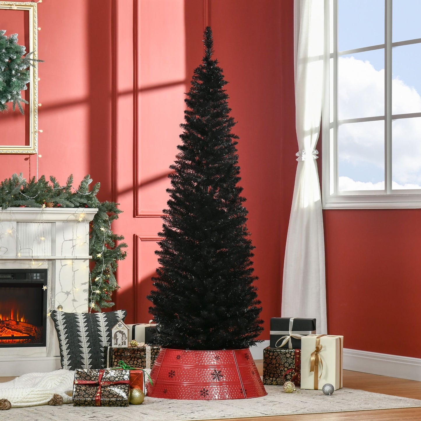 6' Slim Black Pencil Christmas Tree - 390 Realistic Branch Tips, Ideal for Holiday Decor 2024