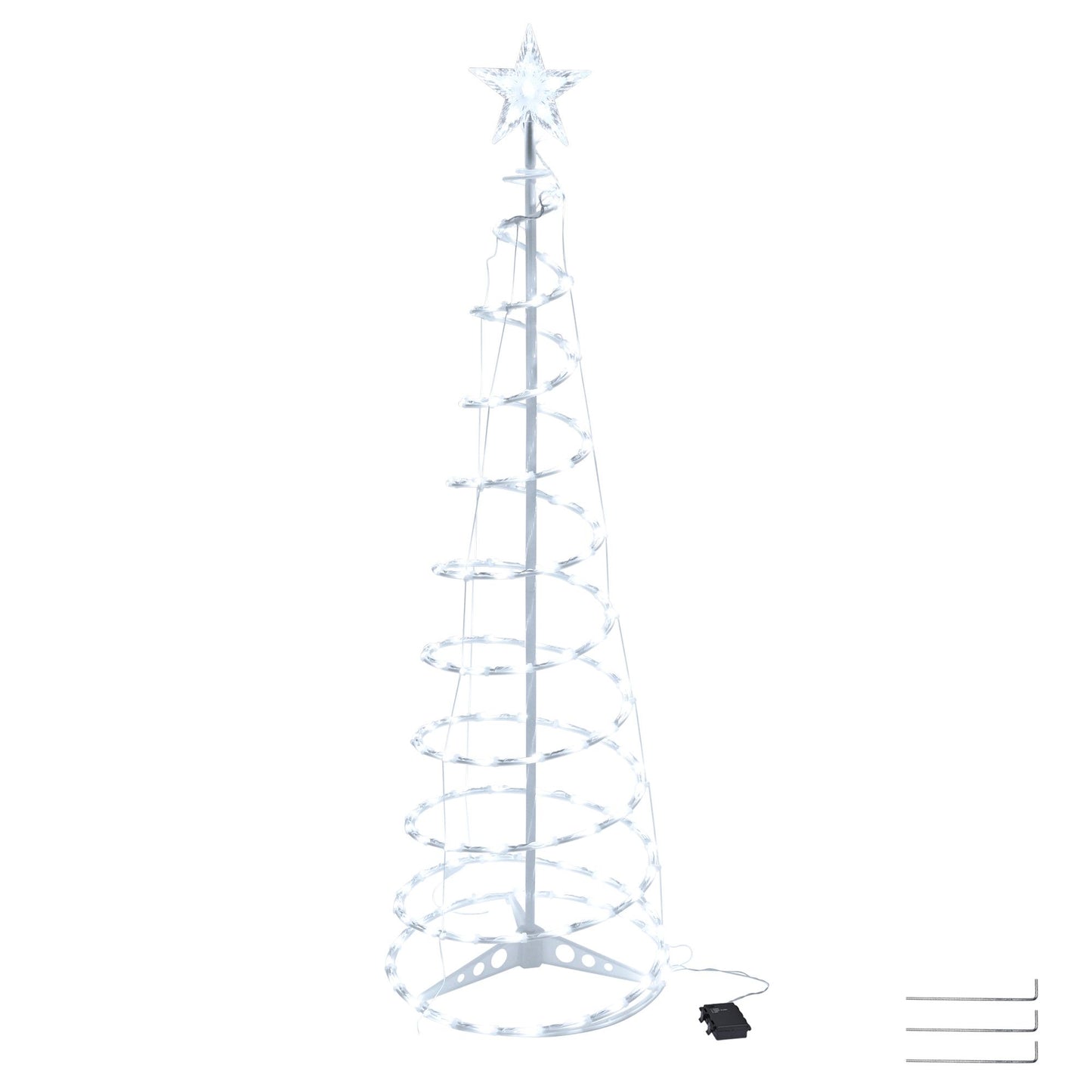 5 Ft Lighted Spiral Christmas Tree with 182 Cool White LEDs - Battery Operated Outdoor Decor for Holiday 2024