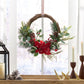 23.5-inch Poinsettia & Eucalyptus Holiday Wreath – Vibrant Red Berries, Perfect for Front Door, Christmas Decor 2024