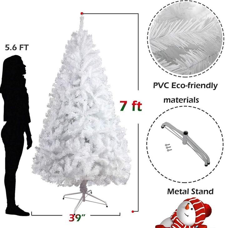 7 ft Elegant White Christmas Tree with 1000 Tips and Festive Decorations – Perfect Holiday Decor for 2024