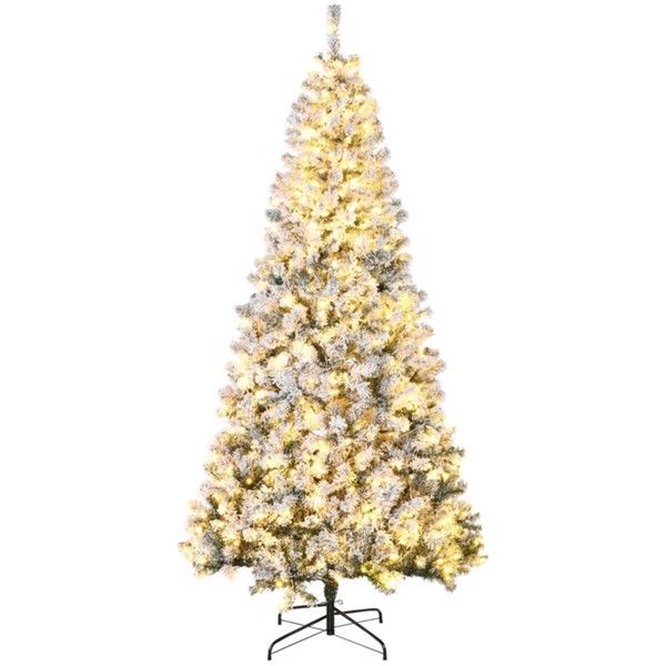 7.5 ft Snow-Flocked Pre-Lit Christmas Tree with Warm White LED Lights – Ideal Holiday Decor for Home & Office, Christmas 2024