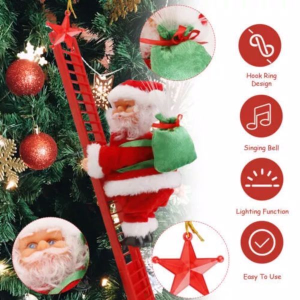 Electric Santa Claus Climbing Ladder Christmas Tree Party Decor Music Doll Gifts