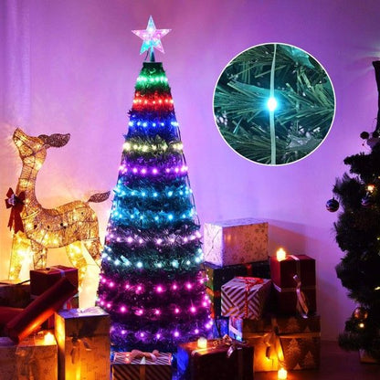 5 ft Pre-Lit Artificial Christmas Tree with RGB LED Lights & Lighted Star Finial – Colorful Holiday Decor for Christmas 2024