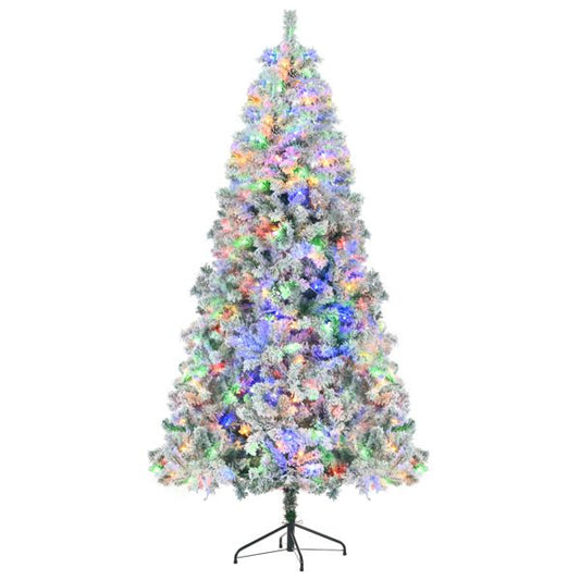 6FT Pre-Lit Snow-Flocked Christmas Tree Set with Colorful LED Lights, Garland & Wreath - Festive Holiday Decor for Home 2024