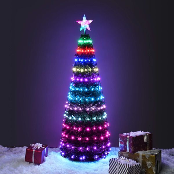 5 ft Pre-Lit Artificial Christmas Tree with RGB LED Lights & Lighted Star Finial – Colorful Holiday Decor for Christmas 2024