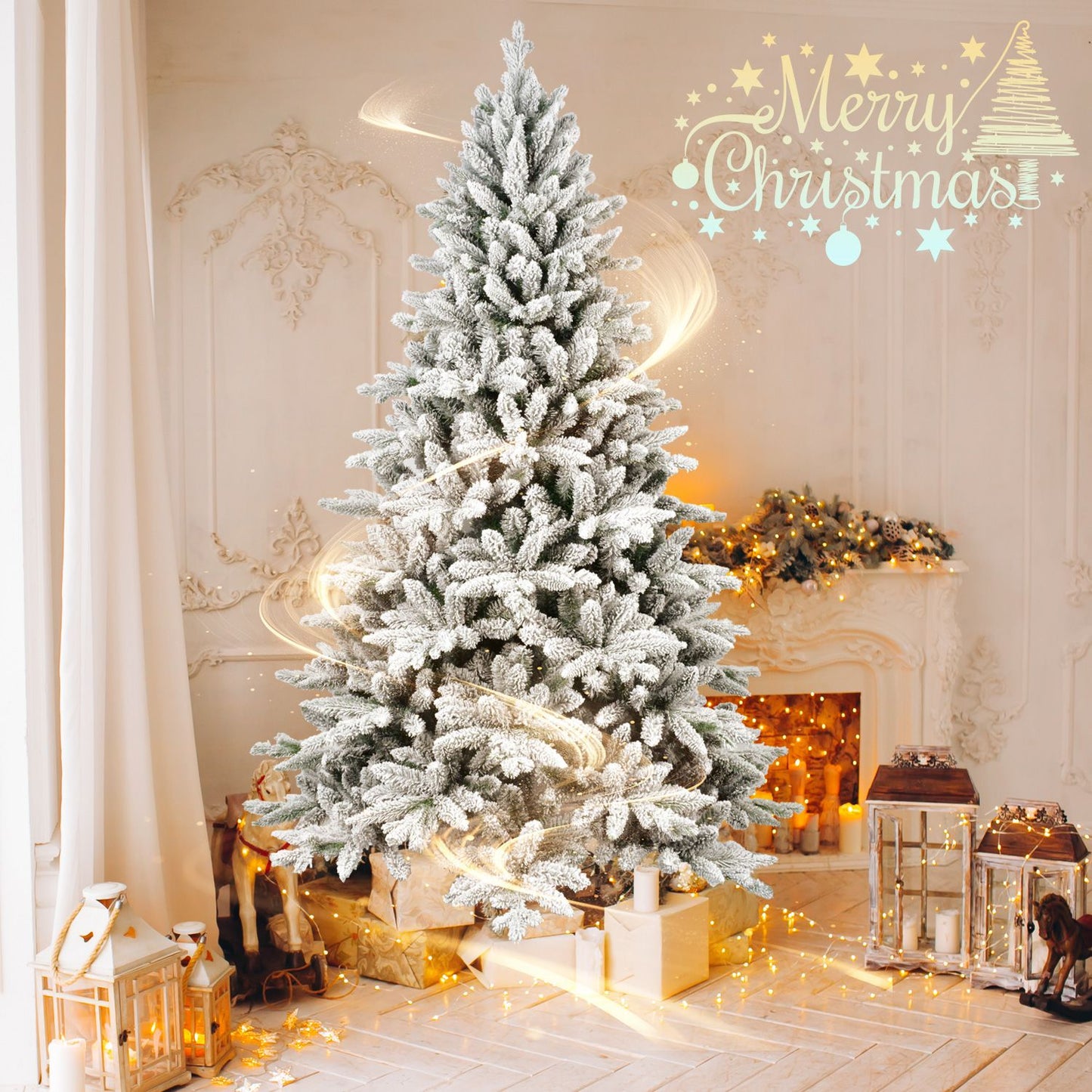 5ft Snow-Flocked Hinged Christmas Tree - Eco-Friendly Fireproof PVC, Easy Assembly & Storage for Holiday Decor 2024