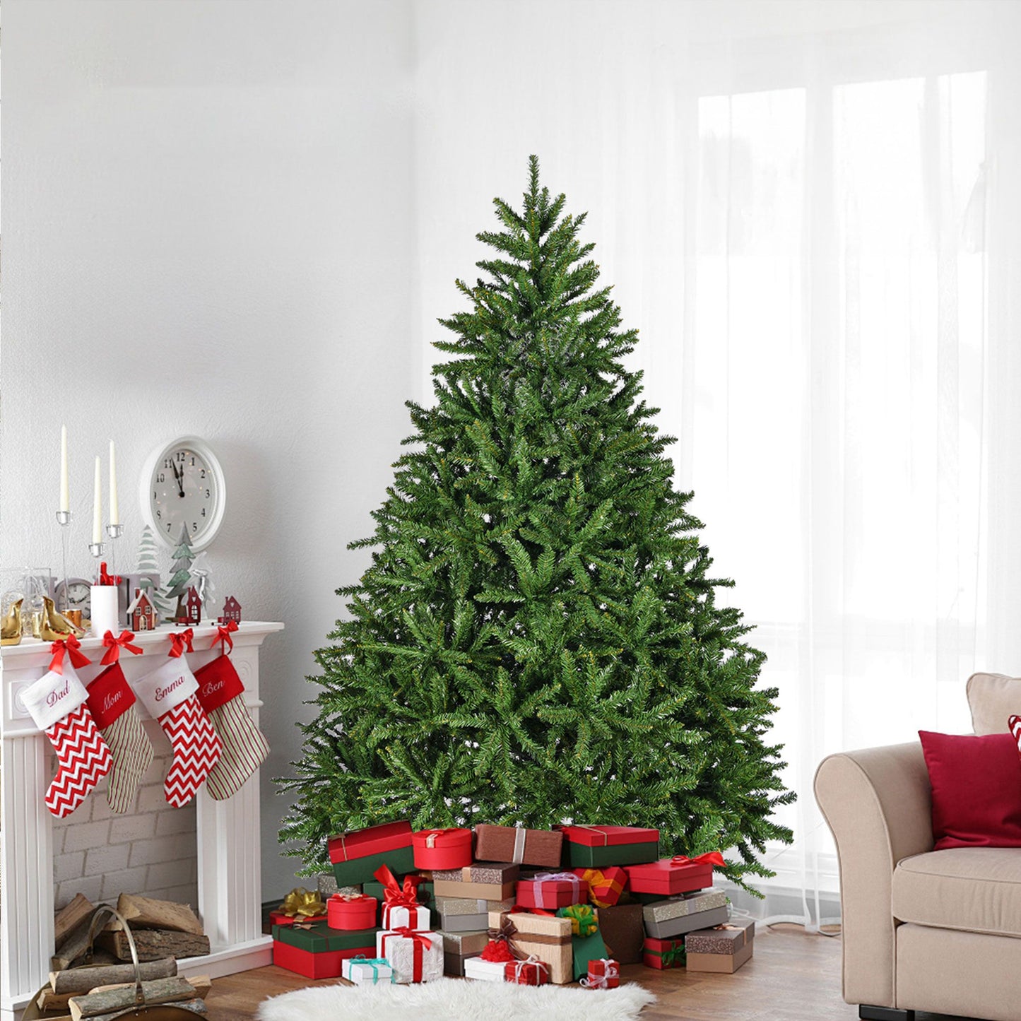 7ft Realistic Artificial Christmas Tree – Premium Unlit Hinged Spruce with 2231 Branch Tips, Sturdy Metal Stand, Easy Assembly for Home & Office Holiday Décor 2024