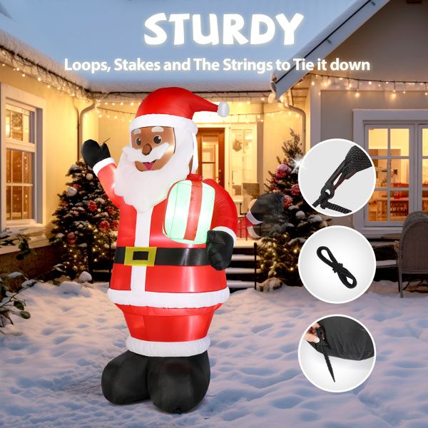 7 FT Inflatable Black Santa Claus Holding Gift – LED Lighted Yard Decoration, Funny Holiday Decor for Outdoor Front Yard, Christmas 2024