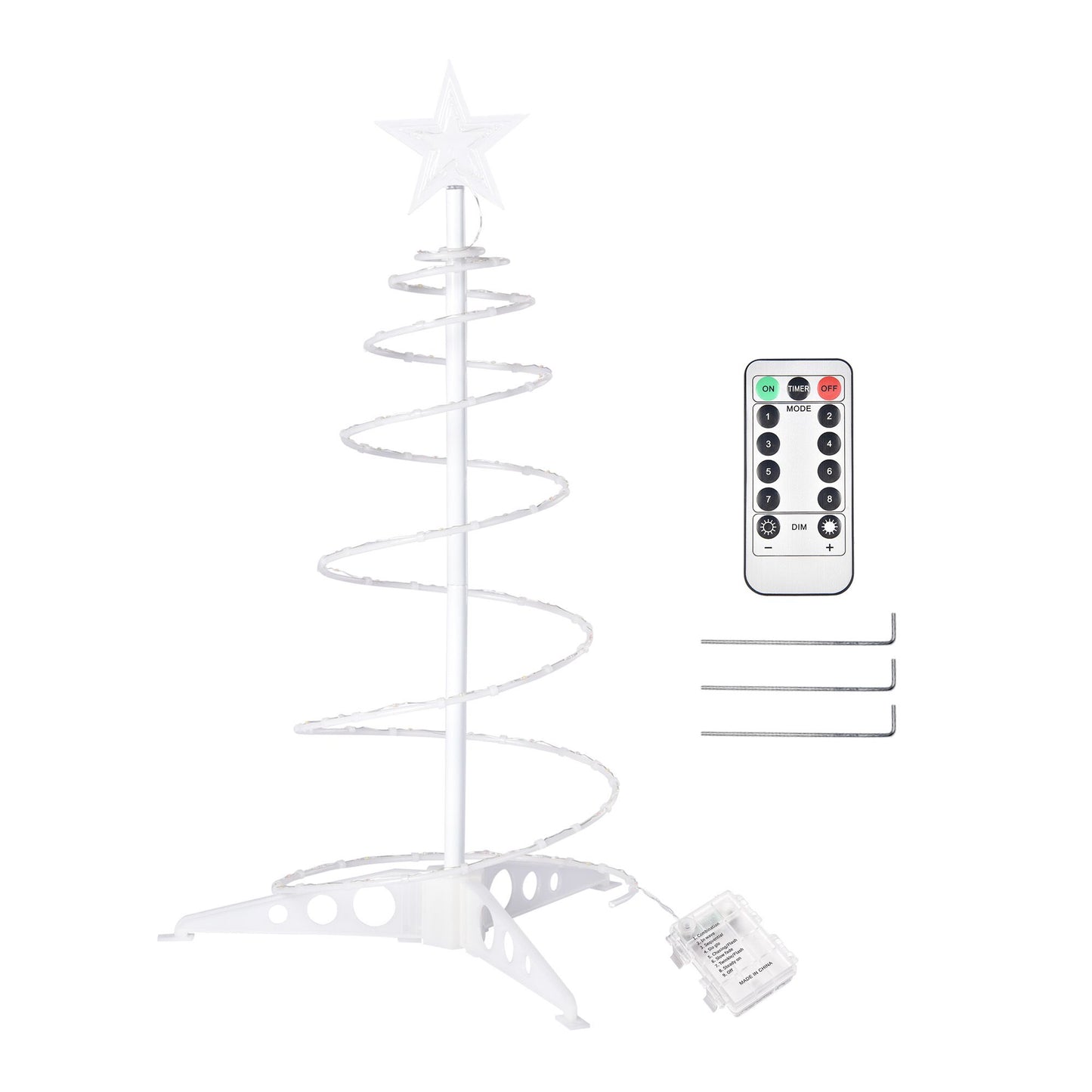 2 ft LED Lighted Spiral Christmas Tree with Star Finial - Cold White Lights and 8 Modes for Holiday Decor 2024