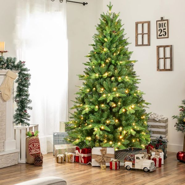 5FT Pre-Lit Fluffy Christmas Tree with Realistic PE&PVC Leaves - Stable Design for Home Holiday Decor 2024