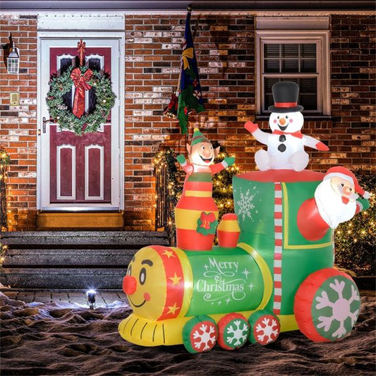 Inflatable Christmas Train Decoration – 70.9" Green with Santa, Snowman & Gingerbread Man, Outdoor Safe, Holiday Festive Decor 2024