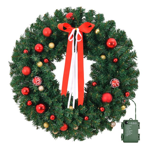 36-inch Pre-Lit Artificial Christmas Wreath with 80 Warm White LED Lights – Customizable DIY Decor for Front Door, Holiday Cheer 2024