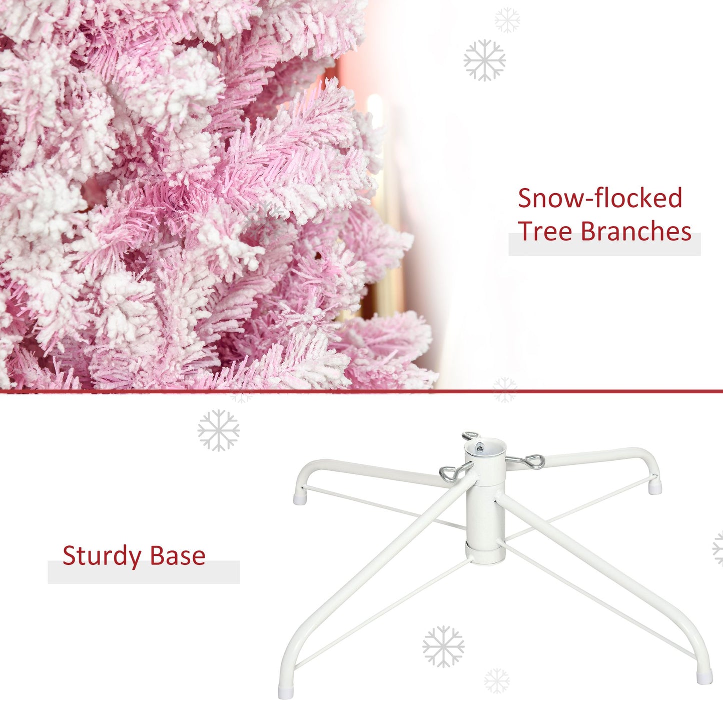 7.5 ft Slim Pencil Pink Christmas Tree – Snow-Flocked Artificial Tree with Realistic Branches for Festive Holiday Decor 2024