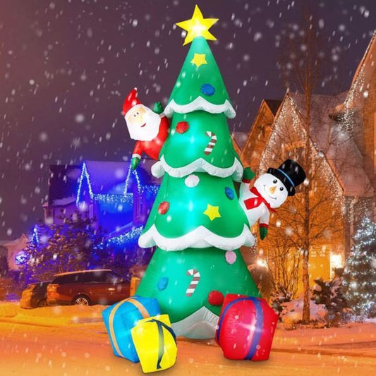 8FT LED Inflatable Santa and Snowman Christmas Tree Decoration for Outdoor Holiday Festivities