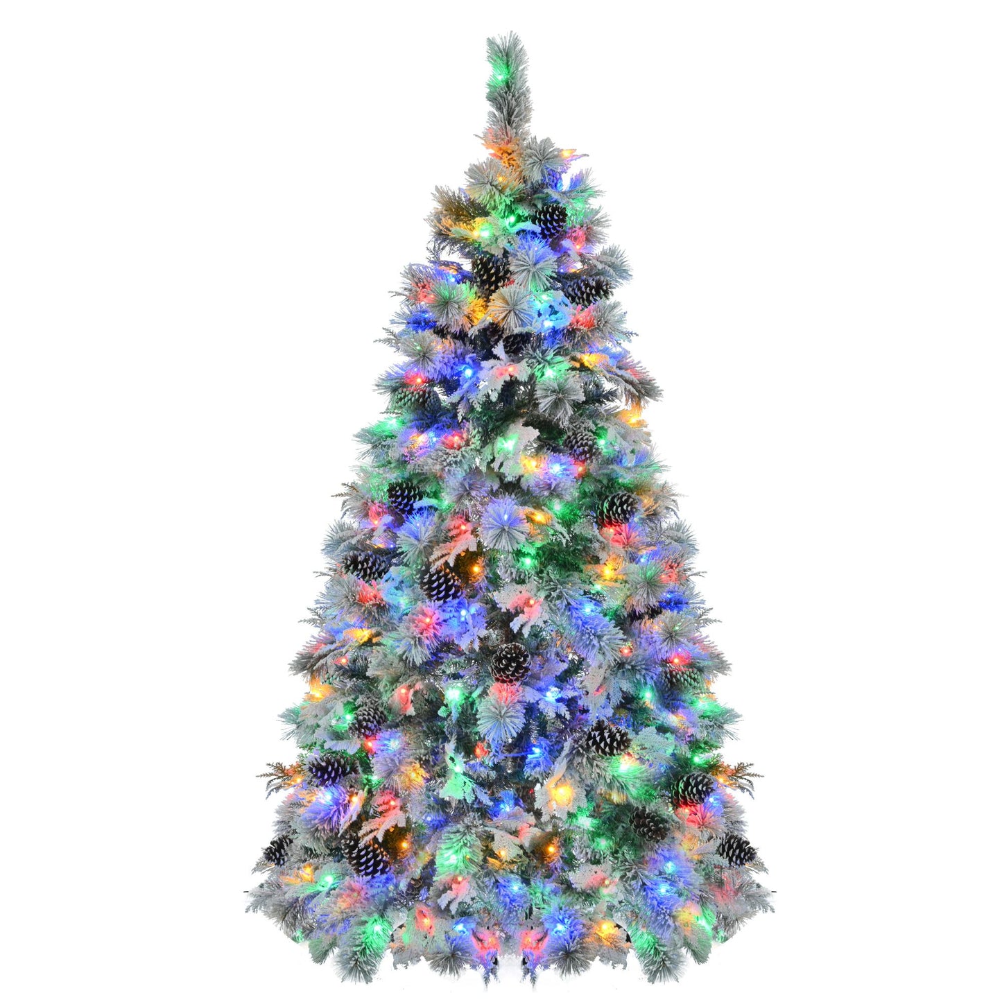 Snow-Flocked 6FT Pre-Lit Christmas Tree with 250 LED Lights, 403 Branch Tips & Pine Cones - Perfect Holiday Decor for Homes & Offices