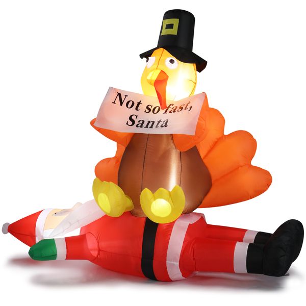 Funny 4.9 FT Inflatable Turkey on Santa Claus – LED Lit Outdoor Decoration for Lawn & Garden, Christmas 2024