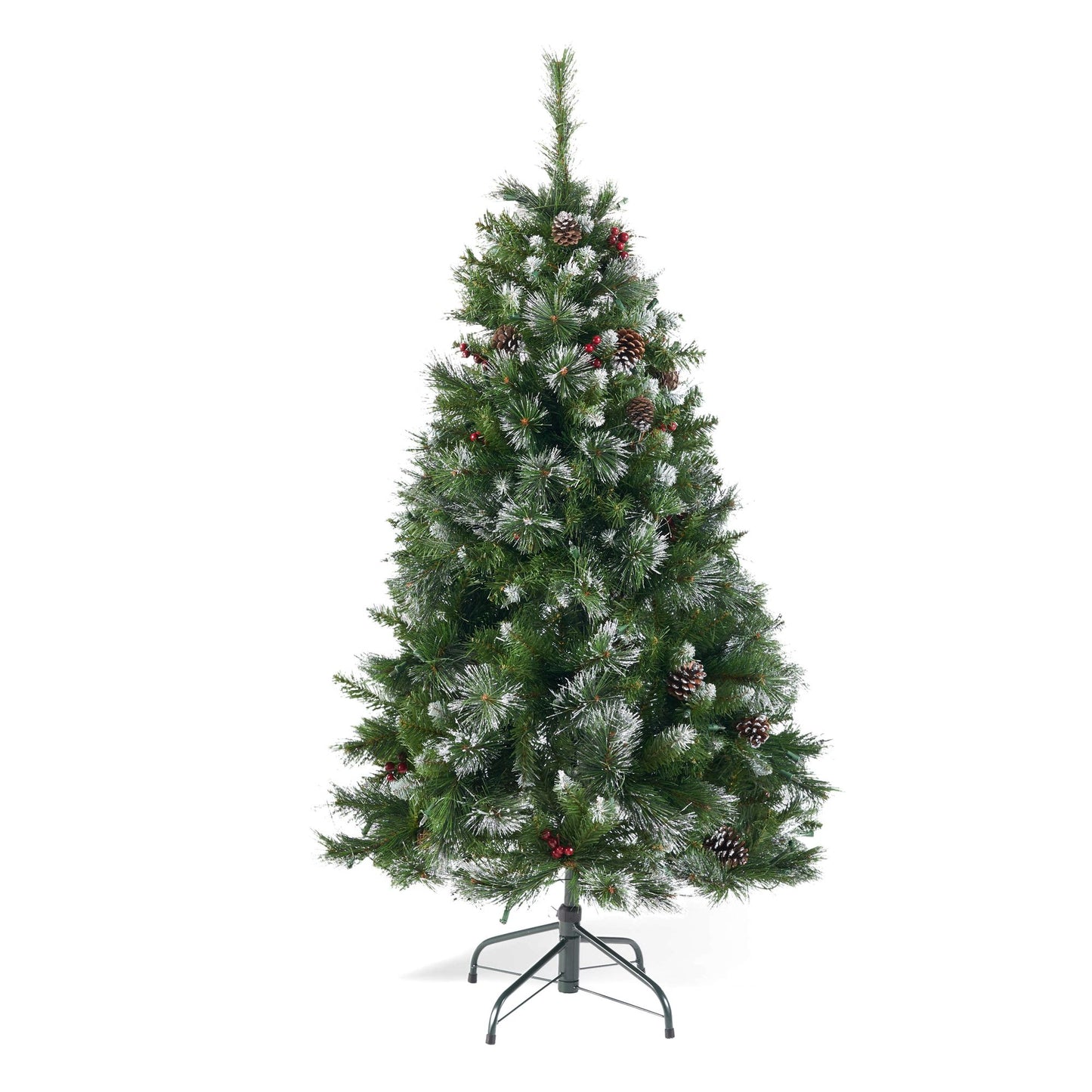 4.5 ft Glitter Bristle Mixed Christmas Tree with Red Berries and Pine Cones – Festive Holiday Decor for 2024