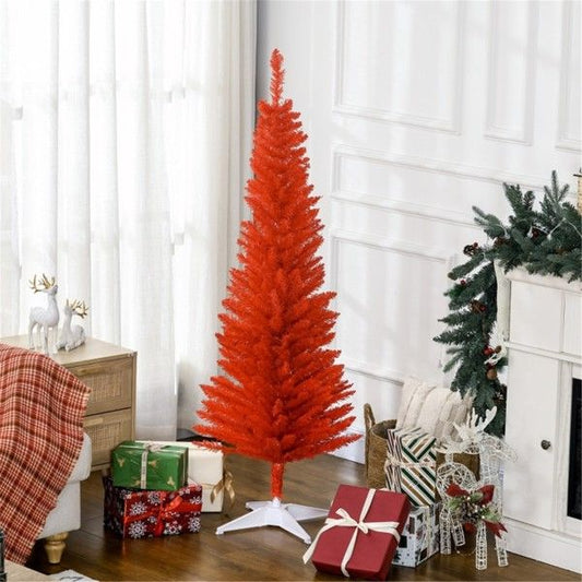 5 ft Slim Pencil Christmas Tree – Lush Artificial Decor in Red, Perfect for Holiday Spaces 2024