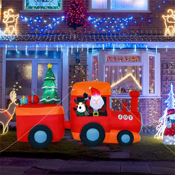 8.6 ft LED Lit Inflatable Christmas Train – Colorful Holiday Decor for Outdoor Use, Christmas 2024