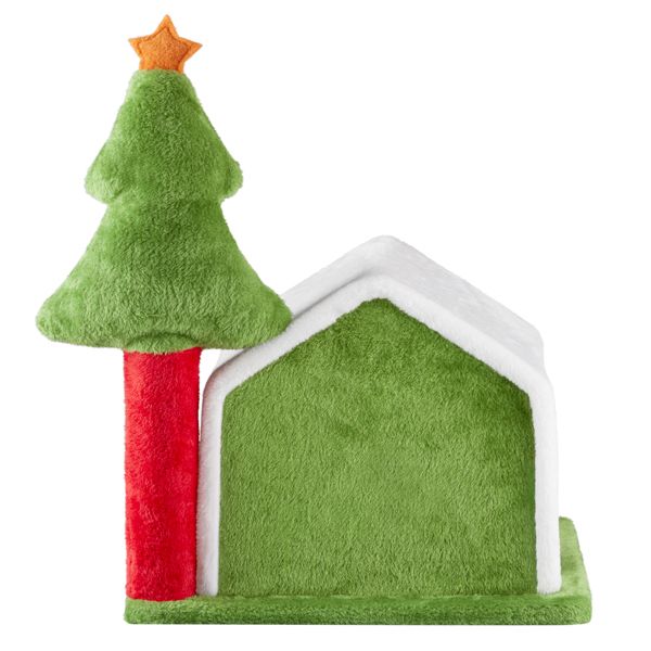 24-inch Plush Christmas Cat Cave – Festive Tree Design, Cozy Bed for Indoor Cats, Holiday Decor 2024