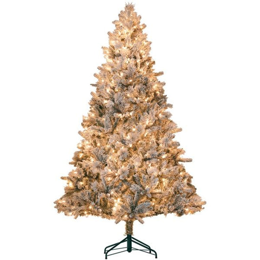 7.5 ft Snow-Flocked Pre-Lit Christmas Tree with Warm White Lights – Ideal Holiday Decor for Home & Office Christmas 2024