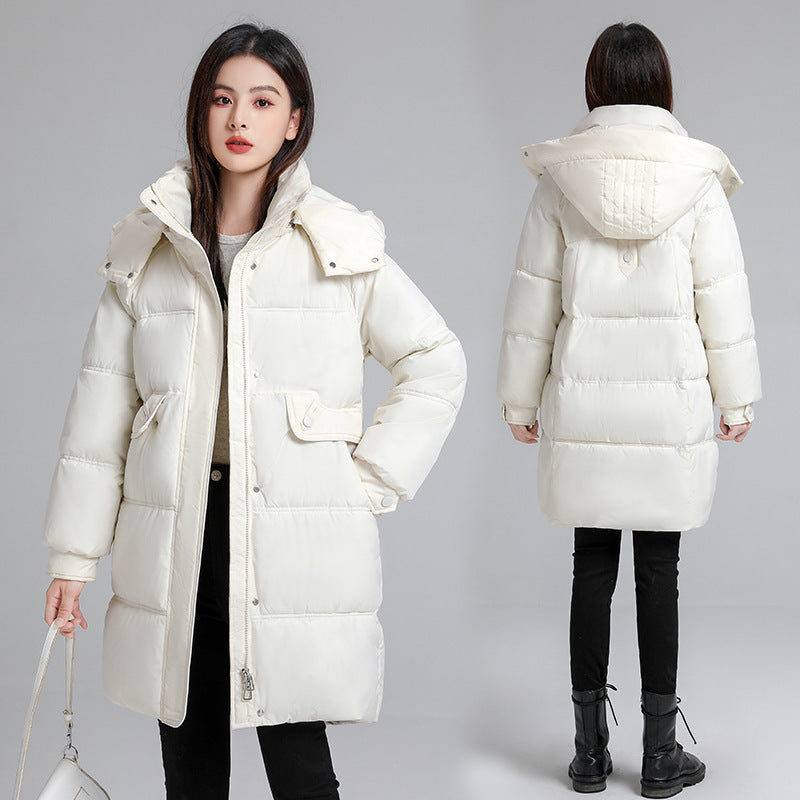 Warm Women's Puffer Coat - Boxy Mid-Thigh, Down Cotton
