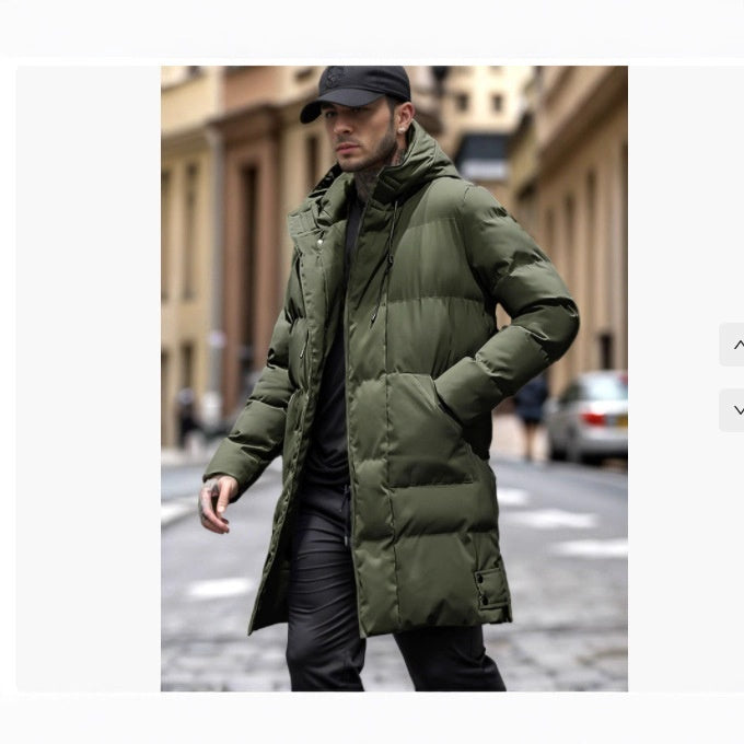 Warm Men's Long Puffer Coat - Hooded Quilted Cotton, Urban