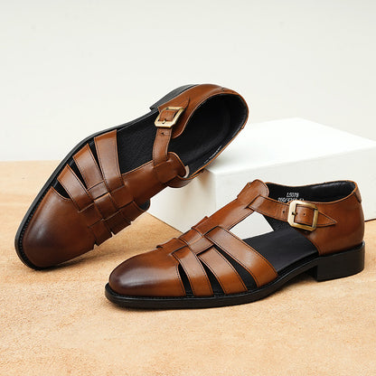 Breathable men's sandals - three-strap, genuine leather, for summer business casual