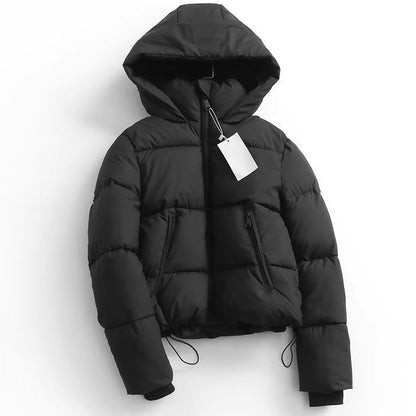 Warm Women Hooded Puffer Coat - Cropped Boxy Cotton Winter