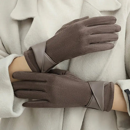 Warm Women's Winter Gloves - Faux Leather Cuff, Fleece