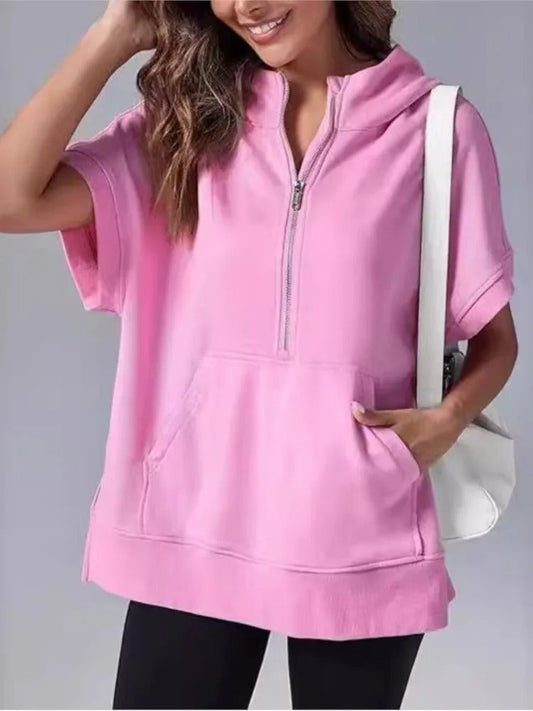 Lightweight Women's Short Sleeve Hoodie - Oversized Knit