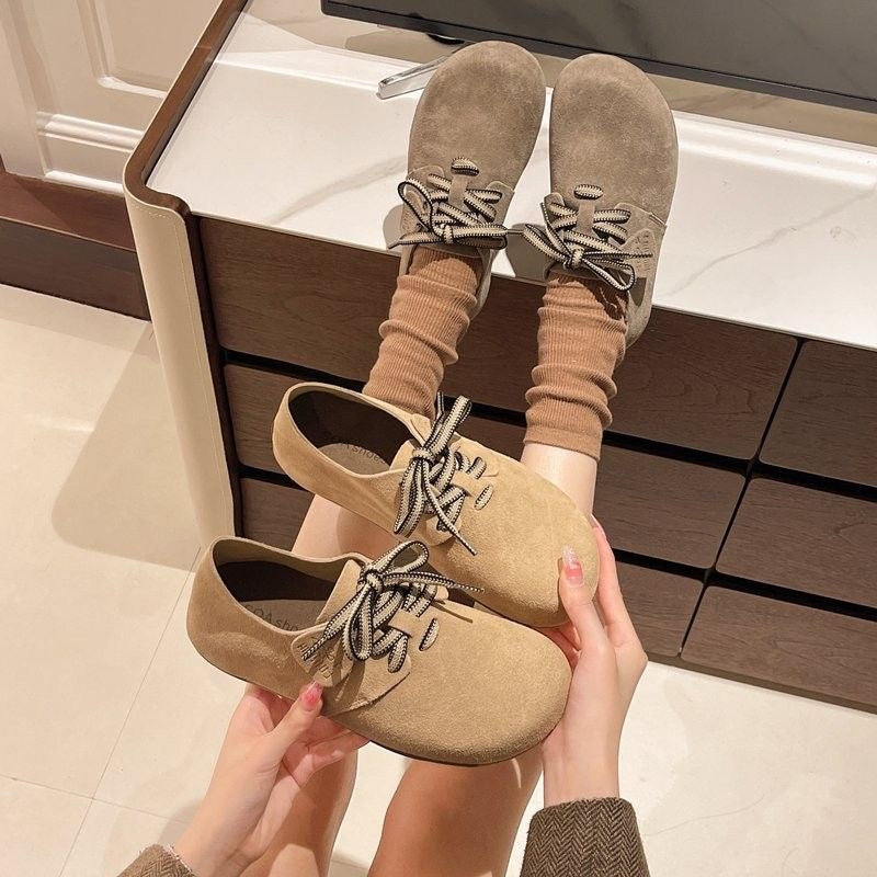Ballerine leggere da donna - stringate, punta tonda, in suede, casual per uso quotidiano tutto il giorno