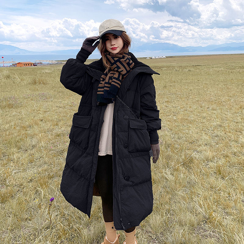 Warme Dames Lange Jas - Oversized Gewatteerde Katoen, Winter