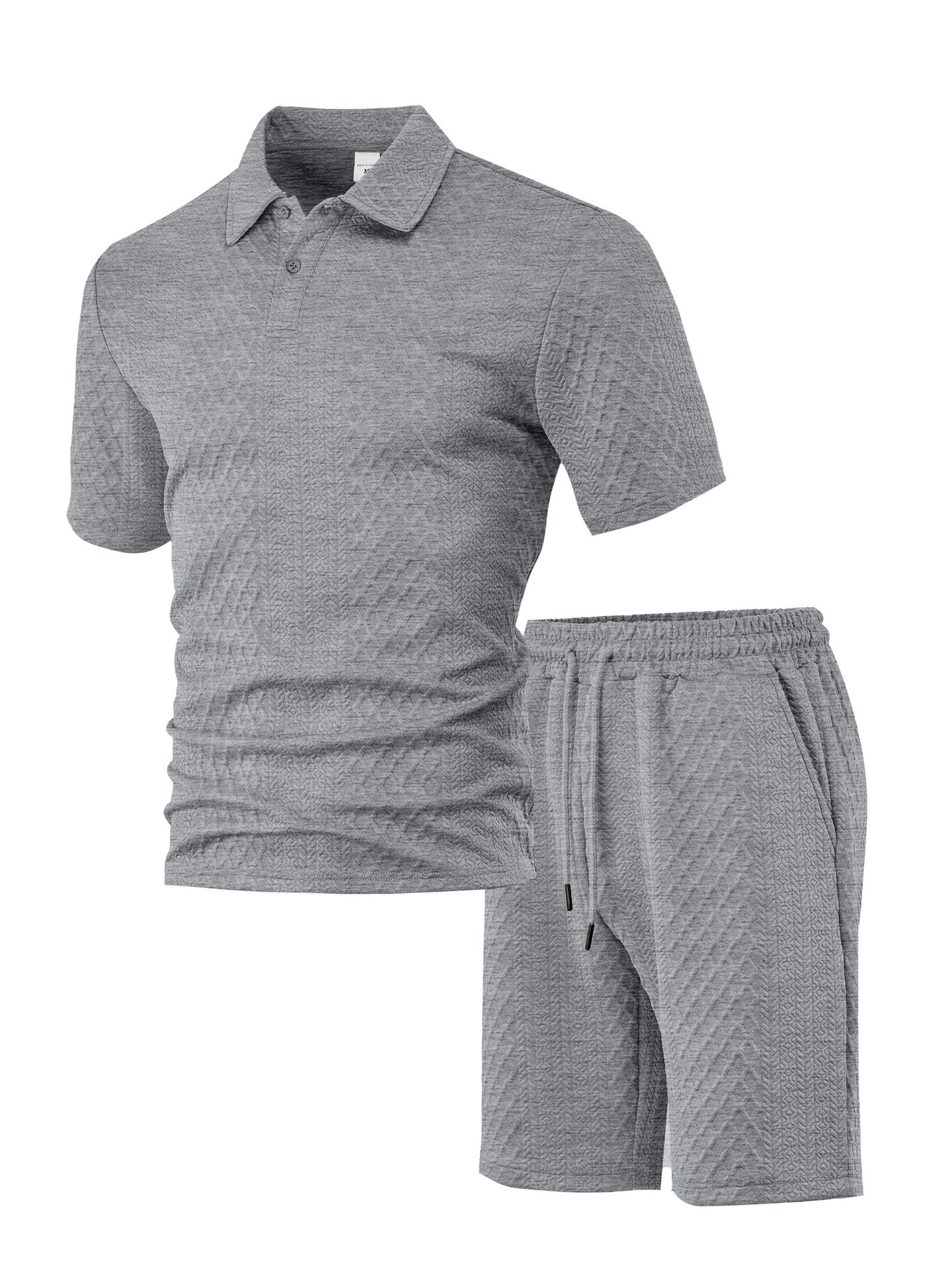 Breathable men's polo shirt and shorts set – durable textured pattern, polyester, for casual wear