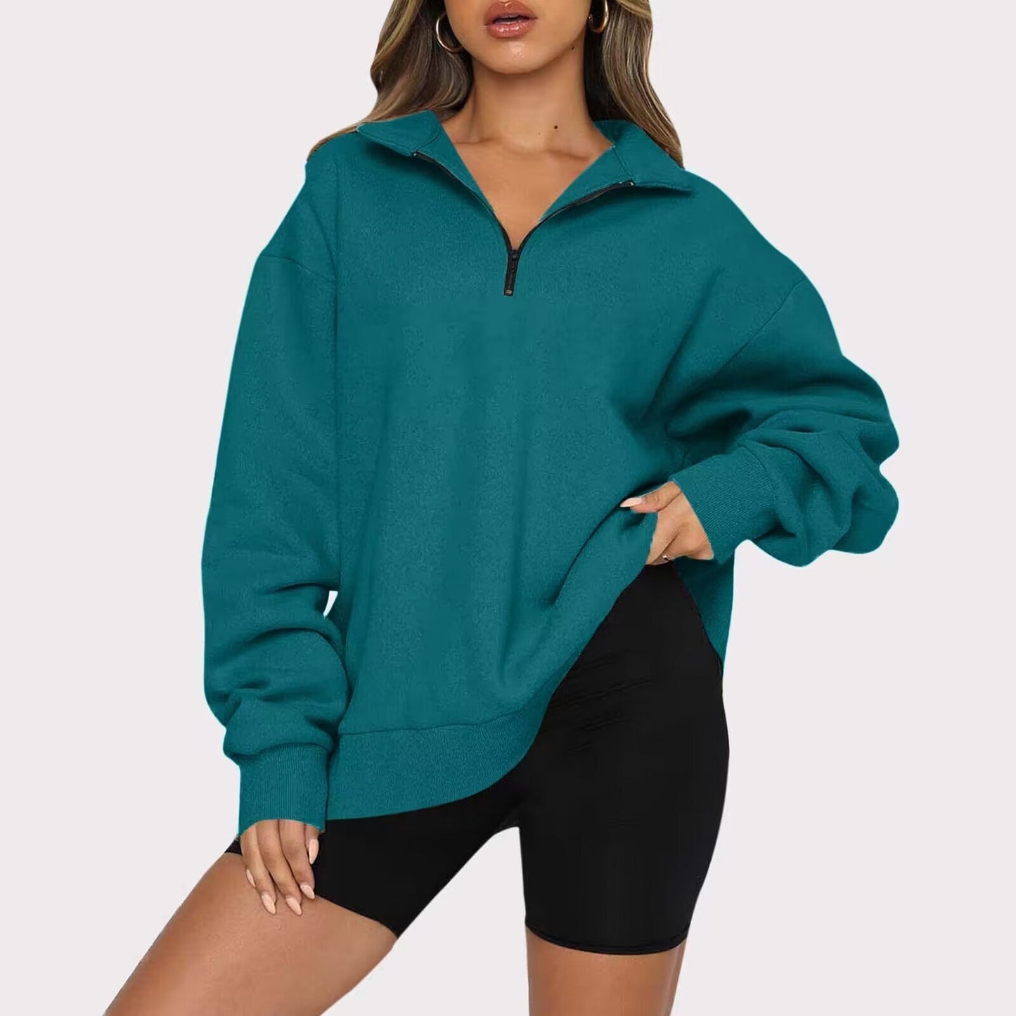 Lightweight Women Zip Sweatshirt - Oversized Pullover Casual