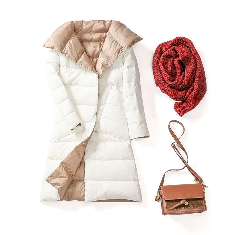 Insulating Women’s Mid Down Coat - Oversized Shawl, Duck