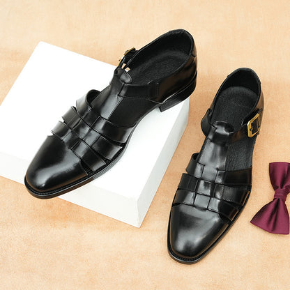 Breathable men's sandals - three-strap, genuine leather, for summer business casual