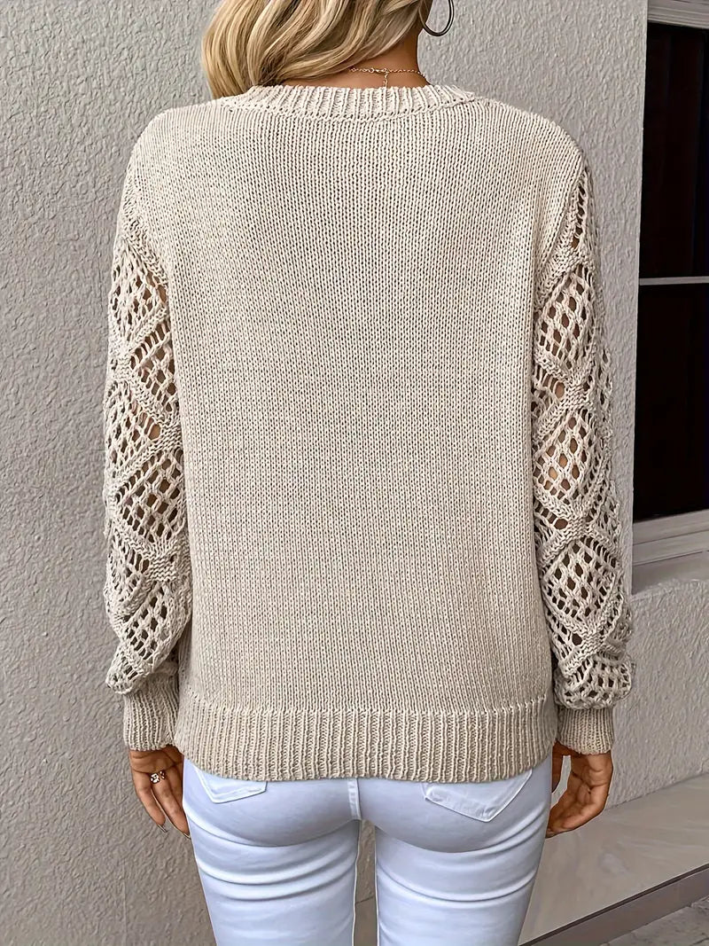 Breathable Women’s V Neck Pullover - Mesh Knit, Casual