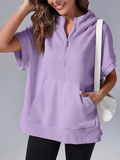 Lightweight Women's Short Sleeve Hoodie - Oversized Knit