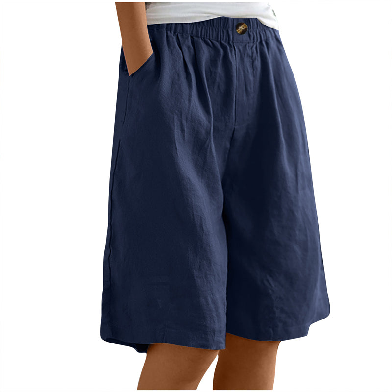 Lightweight women's shorts – high-waisted, loose-fit with pockets, cotton, for casual summer days