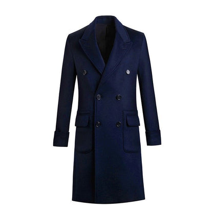 Warm Men's Trench Coat - Slim Double Breasted, Wool, Winter