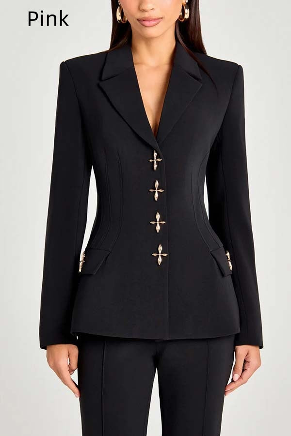 Taillierter Damenblazer mit langen Ärmeln und klassischem Design – maßgeschneidert, Polyester, Bürobekleidung