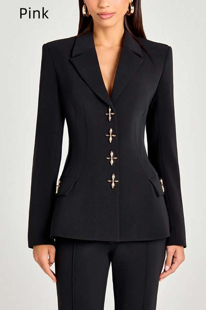Taillierter Damenblazer mit langen Ärmeln und klassischem Design – maßgeschneidert, Polyester, Bürobekleidung