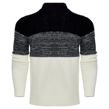 Varm herrepullover - Colorblock kabelstrik til efteråret
