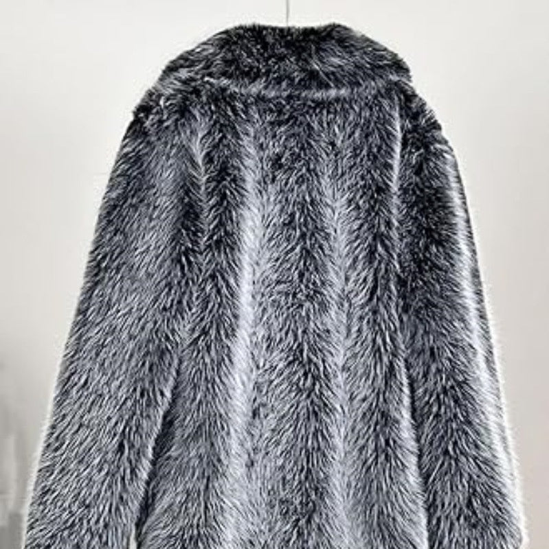 Warm Cozy Women's Long Coat - Notched Lapel, Faux Fur