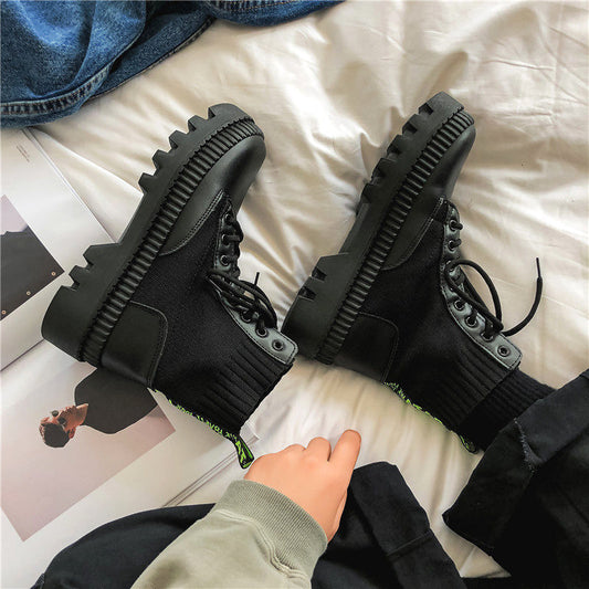 Supportive Men's Platform Boots - High-Top Ribbed, Urban